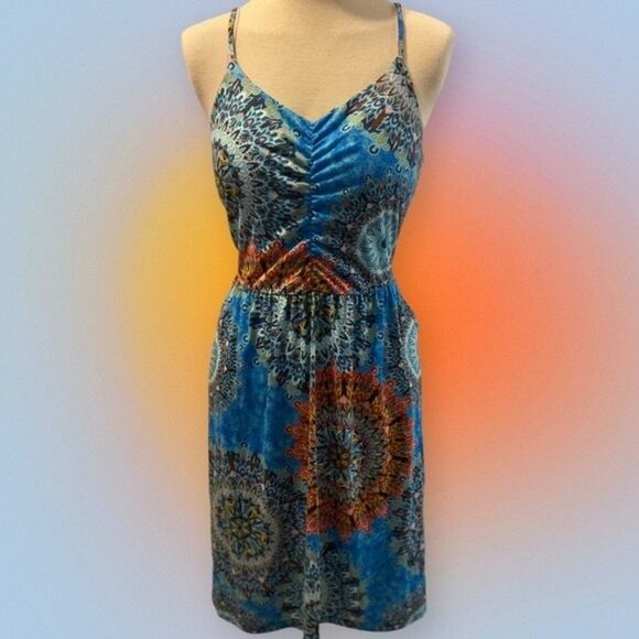 SALE✨ Blue A-Line Spaghetti Strap Sling Summer Casual Dress w/ Pockets - Size L - Picture 2 of 9